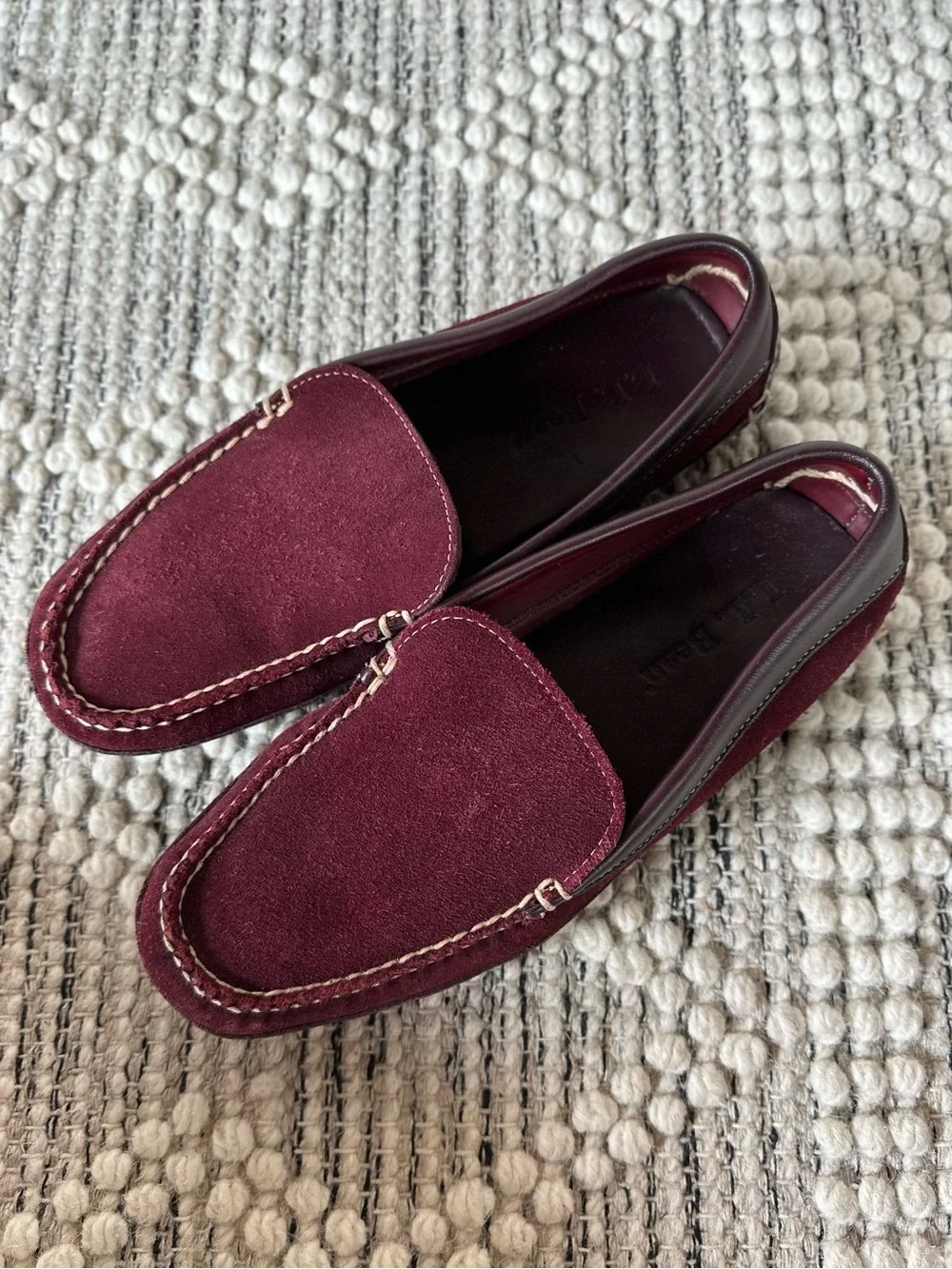 L.L. Bean Women's Burgundy and Dark Brown Suede Moccasin Loafers 8.5 - Picture 2 of 7